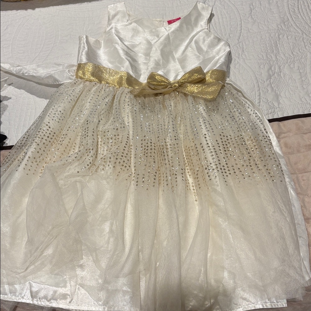 Gold Silver White Holiday Christmas Party Fit & Flare Festive Dress Girls 16